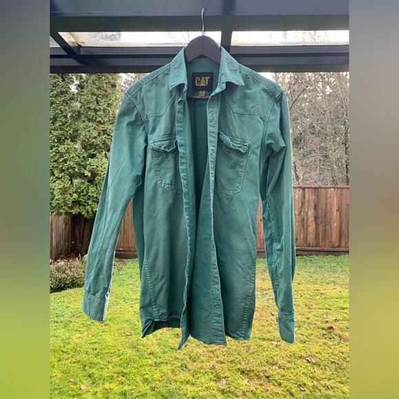 CAT Caterpillar Workwear Mint Green Button Up Shirt Size M - Picture 1 of 5